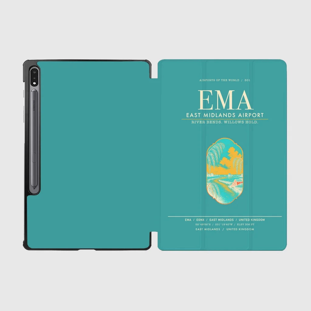 East Midlands Airport (EMA) design on turquoise samsung tablet tablet case