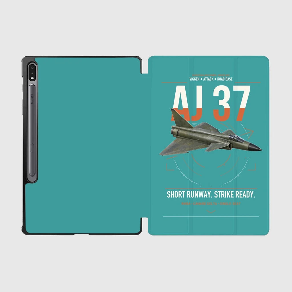 Saab AJ 37 Viggen design on turquoise samsung tablet tablet case
