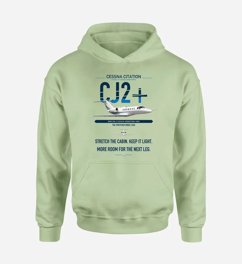 Cessna Citation CJ2+ design on light green double-side hoodie, single-side print