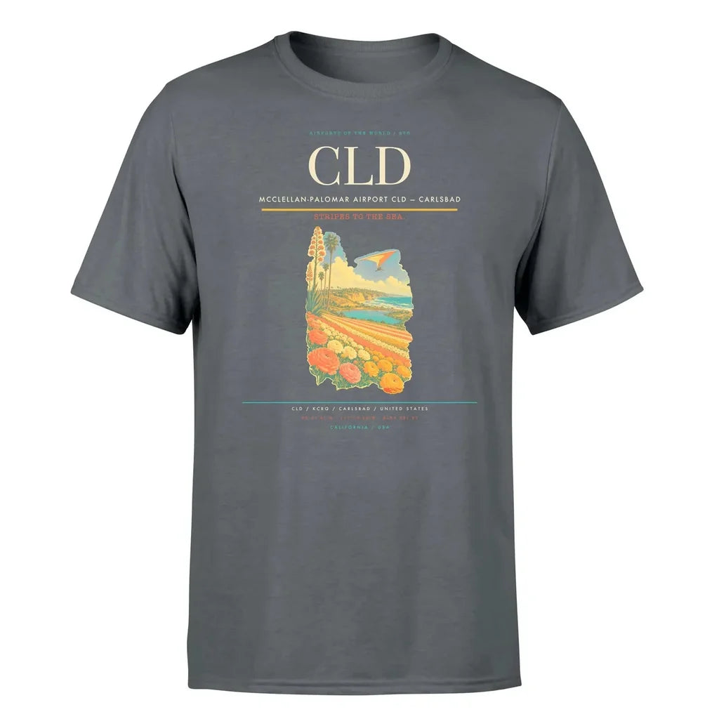 McClellan-Palomar Airport (CLD) T-Shirt single-side front print in Gray | mcclellan-palomar-airport-cld-double-side-t-shirt