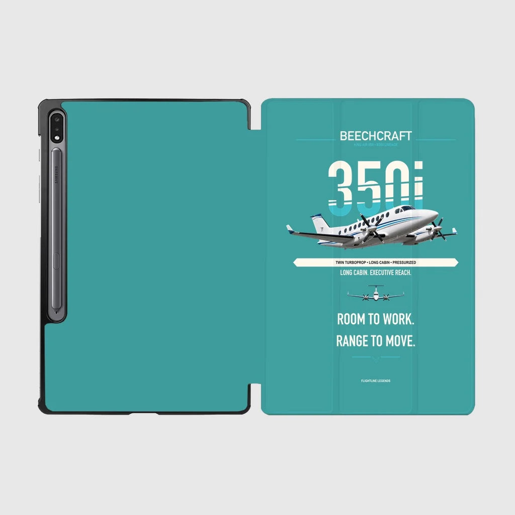 Beechcraft King Air 350i design on turquoise samsung tablet tablet case