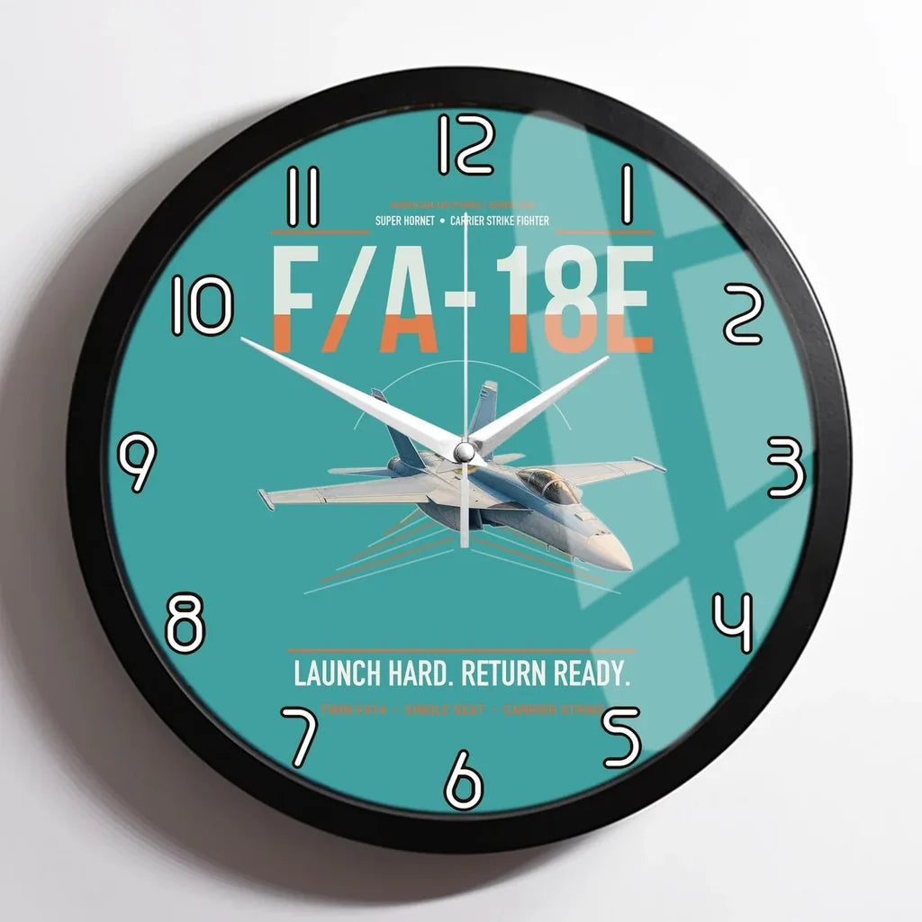 F-A-18E Super Hornet design on turquoise framed wall clock