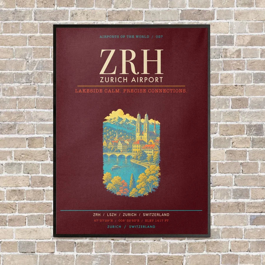Zurich Airport ZRH - Canvas Framed - Dark Red
