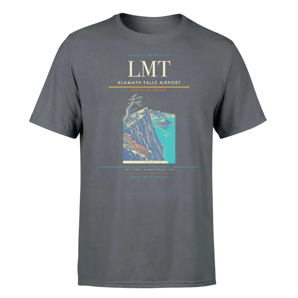 Klamath Falls Airport (LMT) T-Shirt single-side front print in Gray | klamath-falls-airport-lmt-double-side-t-shirt