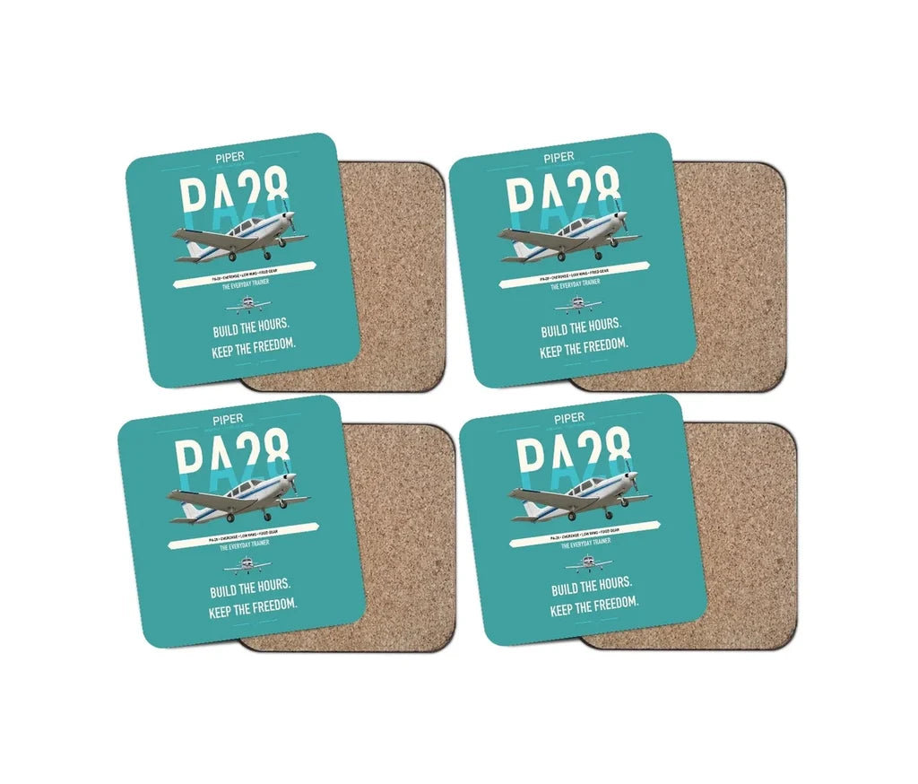 Piper PA-28 Cherokee design on turquoise 4 pieces set coaster