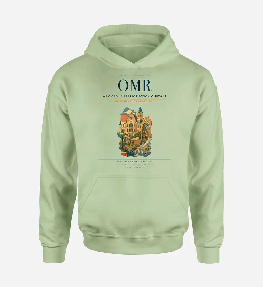 Oradea International Airport (OMR) design on light green hoodie single-side print