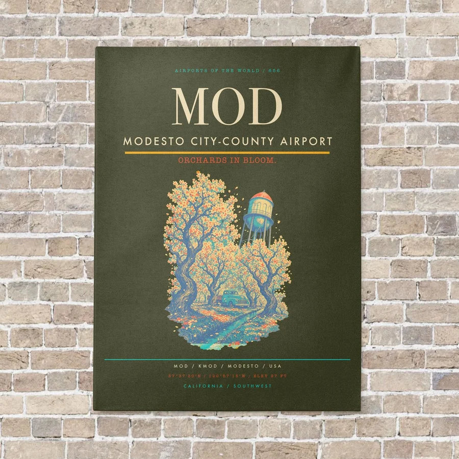 Modesto City-County Airport MOD vertical canvas print - no frame - green army background