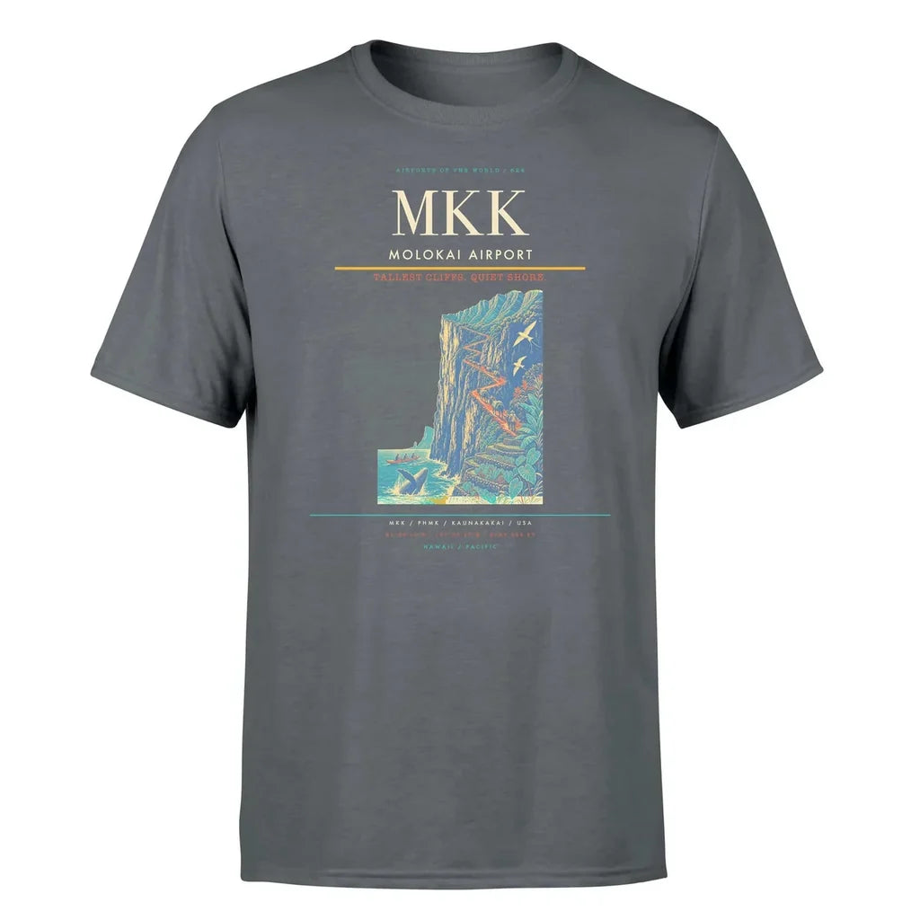 Molokai Airport (MKK) T-Shirt single-side front print in Gray | molokai-airport-mkk-double-side-t-shirt