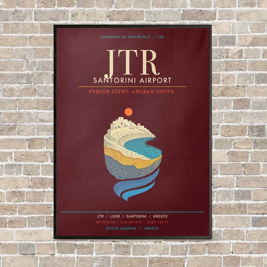 Santorini Airport JTR - Canvas Framed - Dark Red