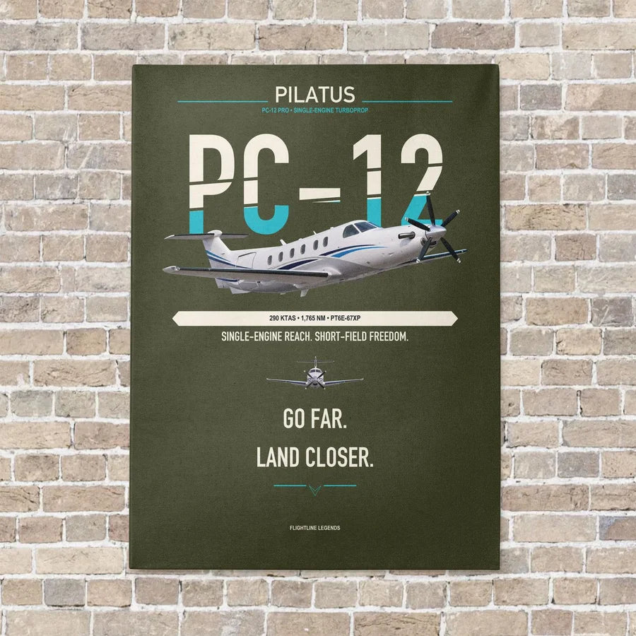 Pilatus PC-12 PRO vertical canvas print - no frame - green army background