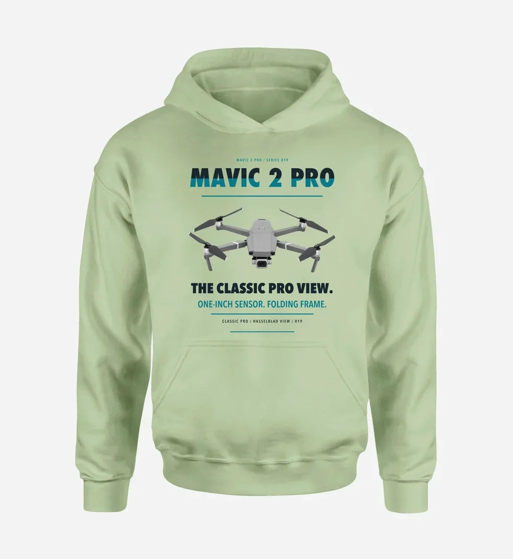 DJI Mavic 2 Pro design on light green hoodie single side