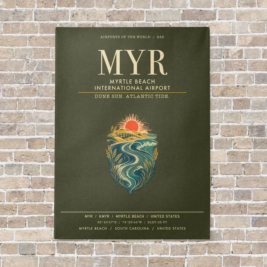Myrtle Beach International Airport MYR vertical canvas print - no frame - green army background