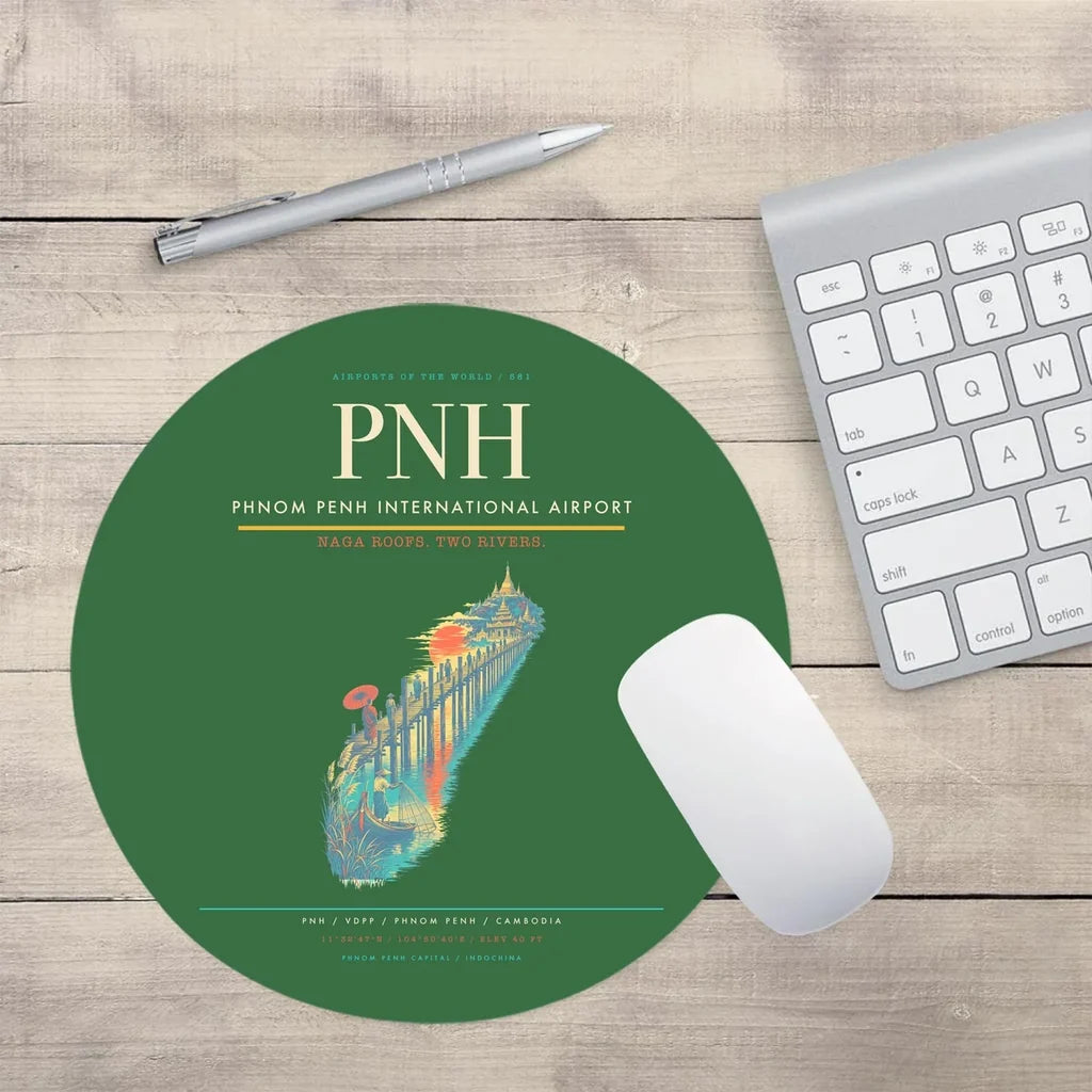 Phnom Penh International Airport (PNH) design on green round mouse pad