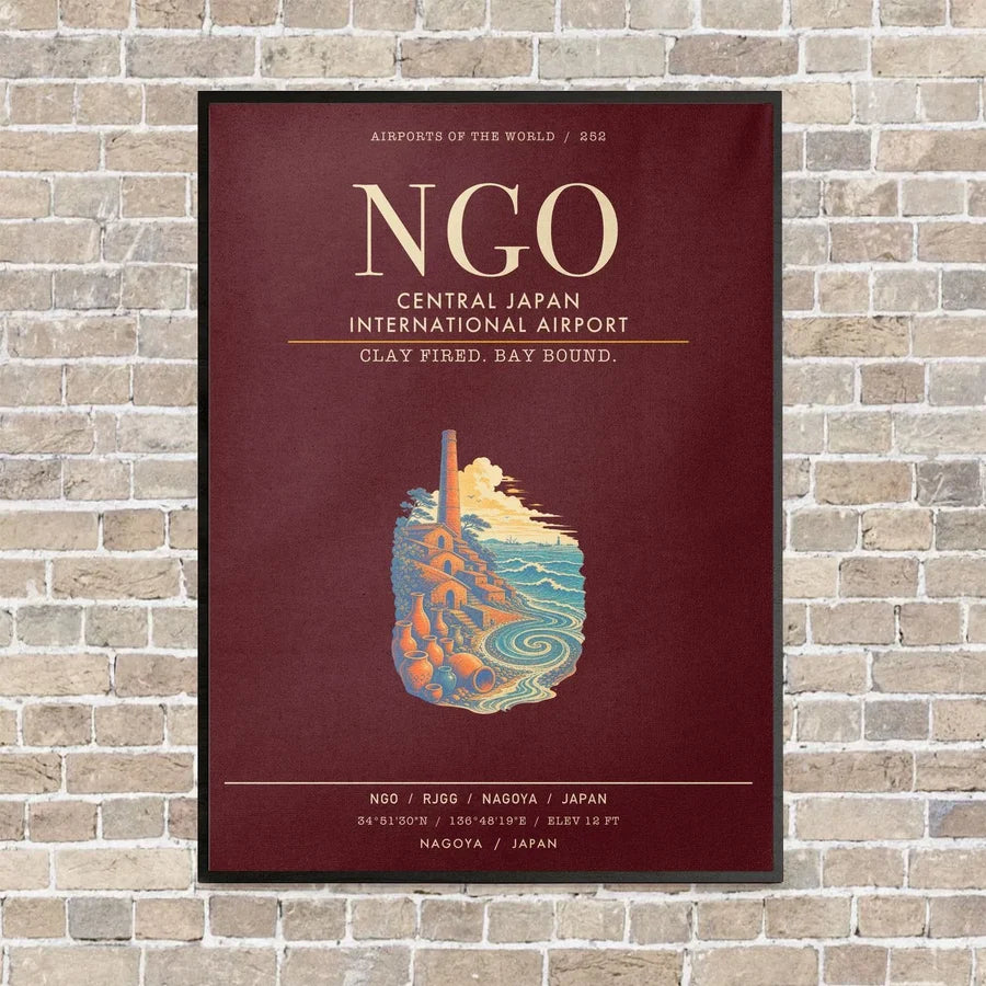 Central Japan International Airport NGO - Canvas Framed - Dark Red