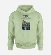 Thumbnail for Groningen Airport Eelde (GRQ) design on light green hoodie single-side print