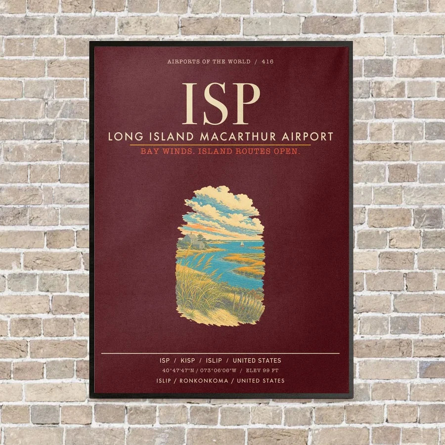 Long Island MacArthur Airport ISP - Canvas Framed - Dark Red