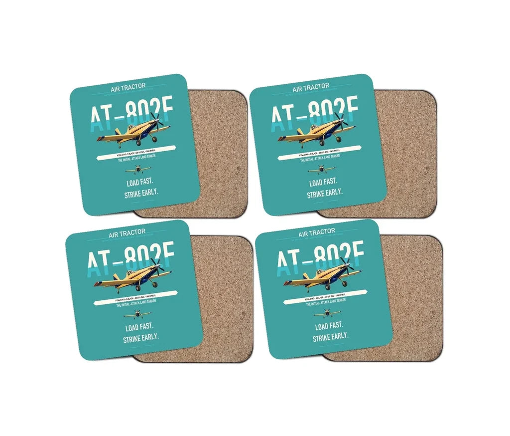 Air Tractor AT-802F design on turquoise 4 pieces set coaster