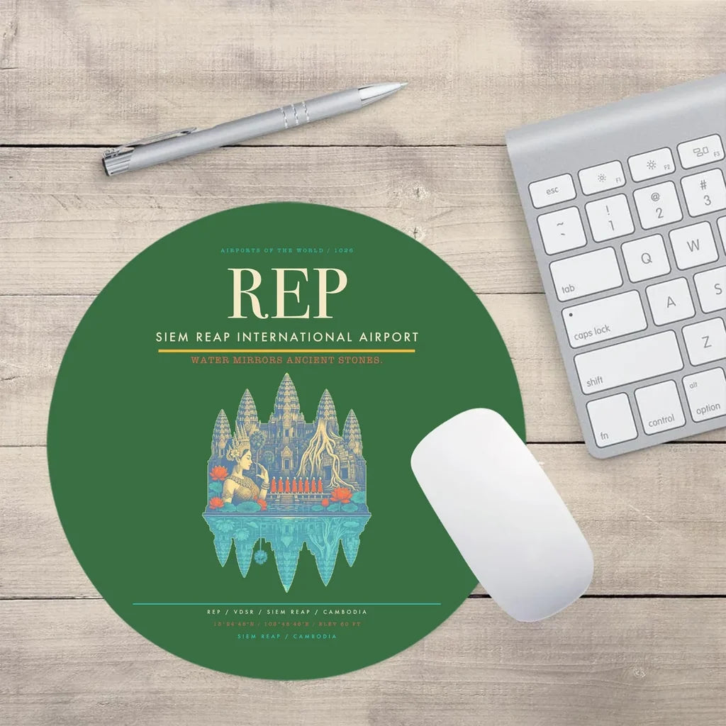 Siem Reap International Airport (REP) design on green round mouse pad