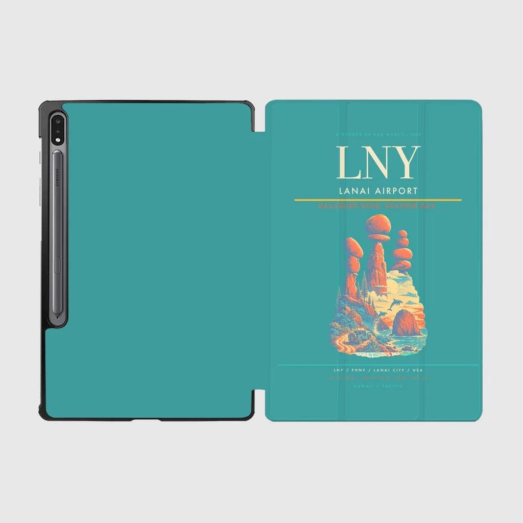 Lanai Airport (LNY) design on turquoise samsung tablet tablet case