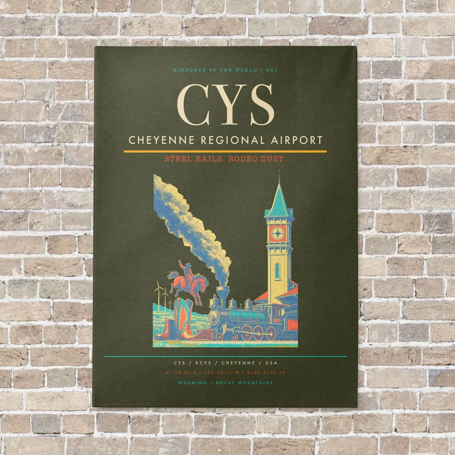 Cheyenne Regional Airport CYS vertical canvas print - no frame - green army background
