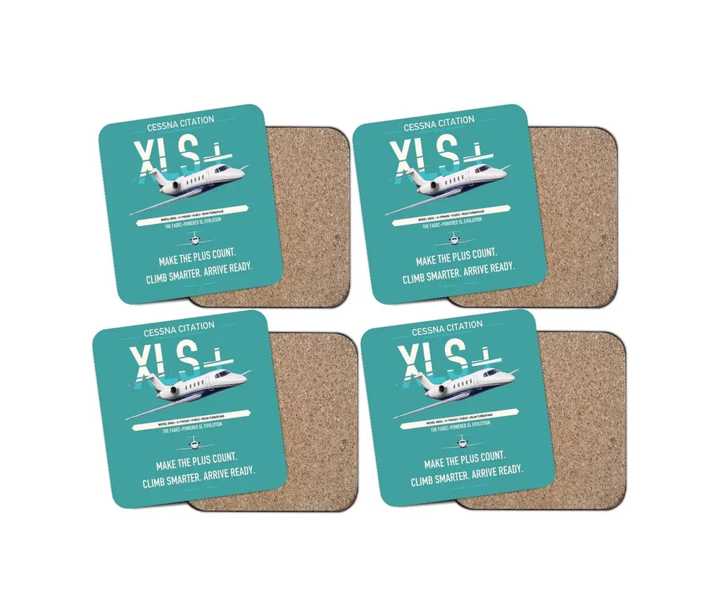 Cessna Citation XLSPlus design on turquoise 4 pieces set coaster
