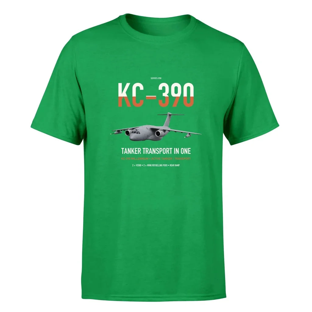 Embraer KC-390 Millennium design on green double-side t-shirt, single-side print