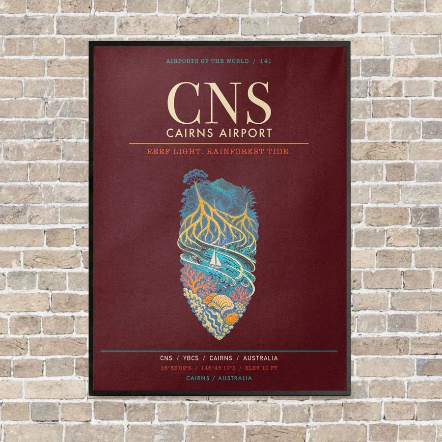 Cairns Airport CNS - Canvas Framed - Dark Red