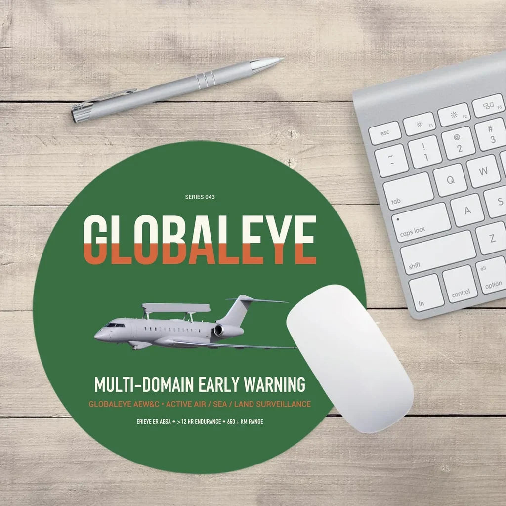 Saab GlobalEye design on green round mouse pad