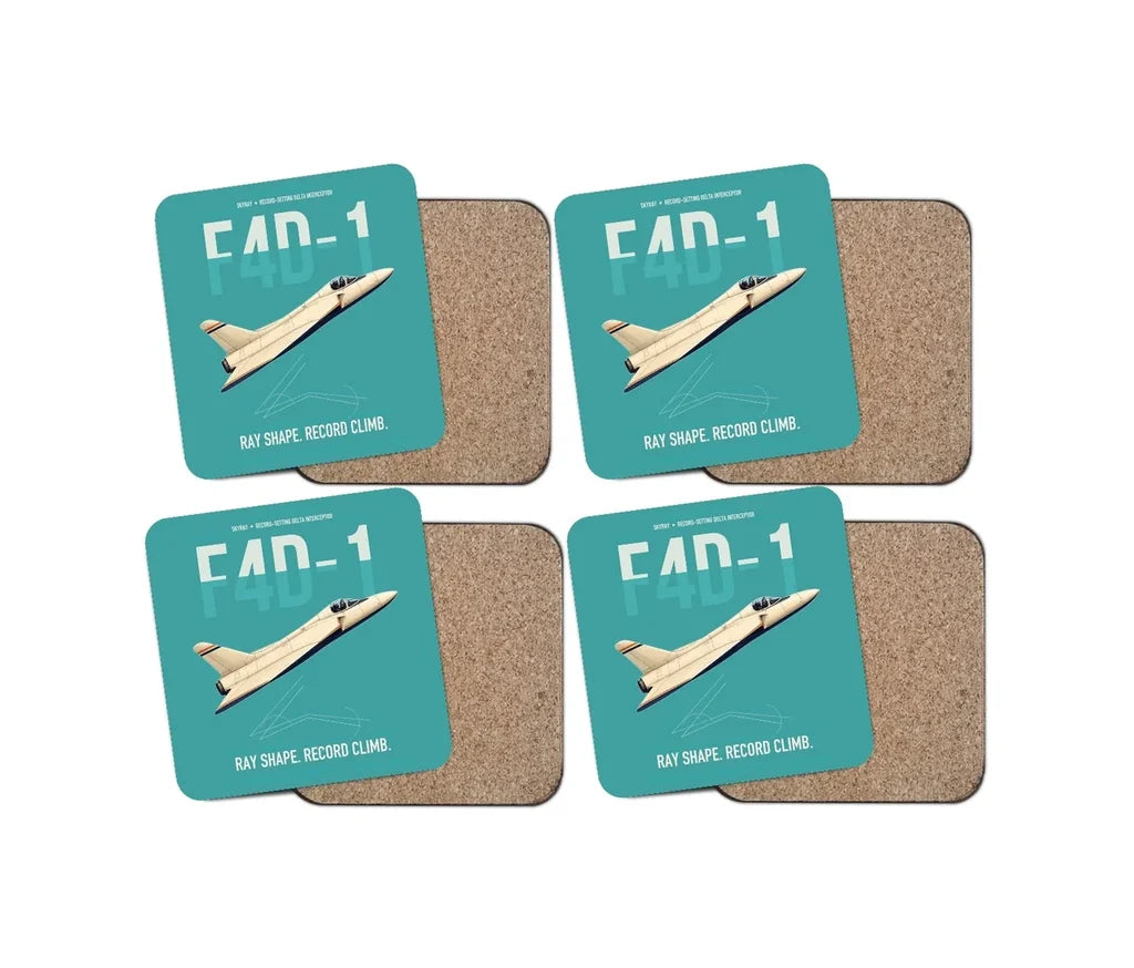F4D-1 Skyray design on turquoise 4 pieces set coaster