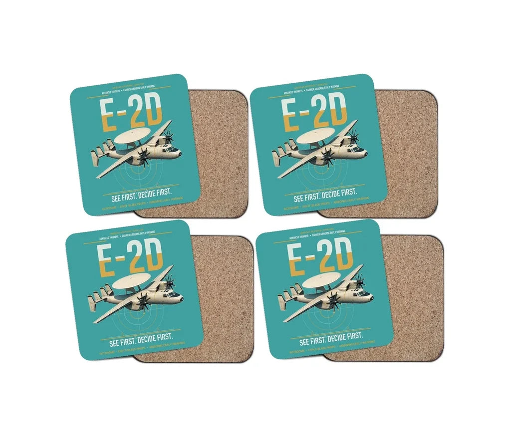 E-2D Advanced Hawkeye design on turquoise 4 pieces set coaster