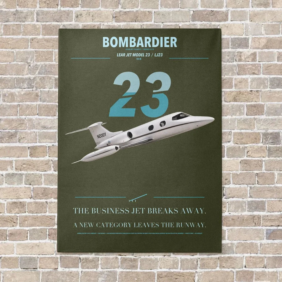 Bombardier Learjet 23 vertical canvas print - no frame - green army background