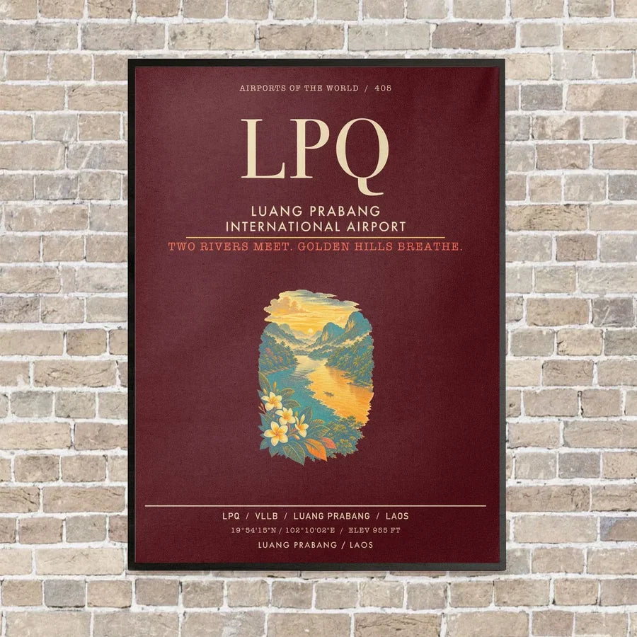 Luang Prabang International Airport LPQ - Canvas Framed - Dark Red