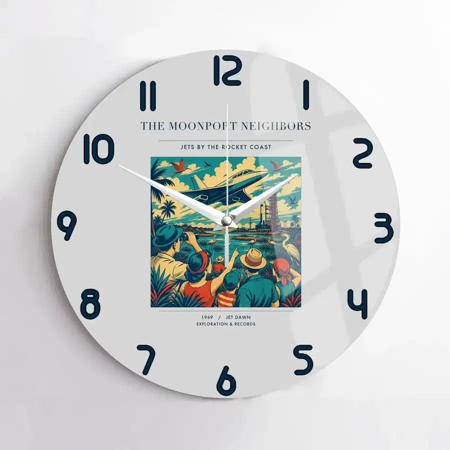 VINTAGE G4129 - The Moonport Neighbors - Designed Wall Clocks design on lightgray no-frame