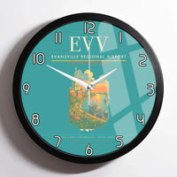 Thumbnail for Evansville Regional Airport (EVV) design on turquoise framed wall clock