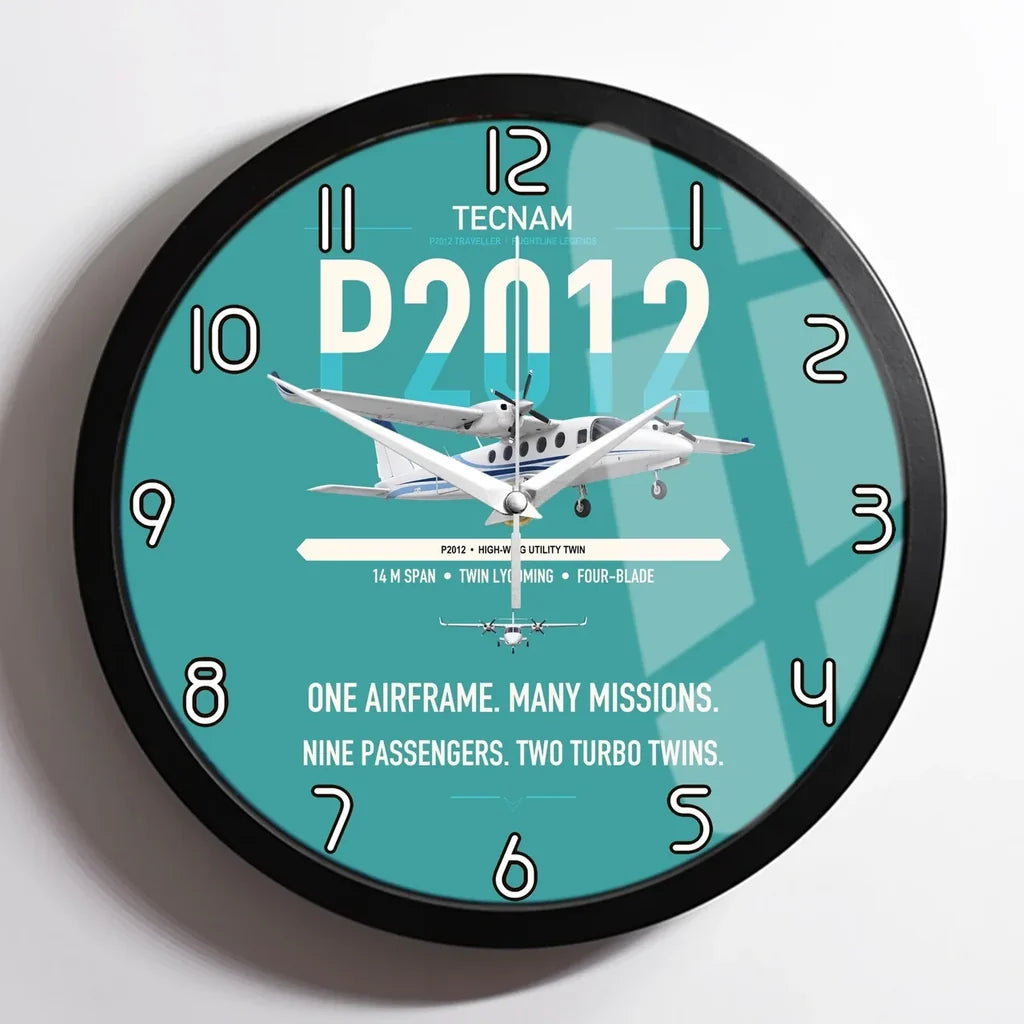 Tecnam P2012 Traveller design on turquoise framed wall clock