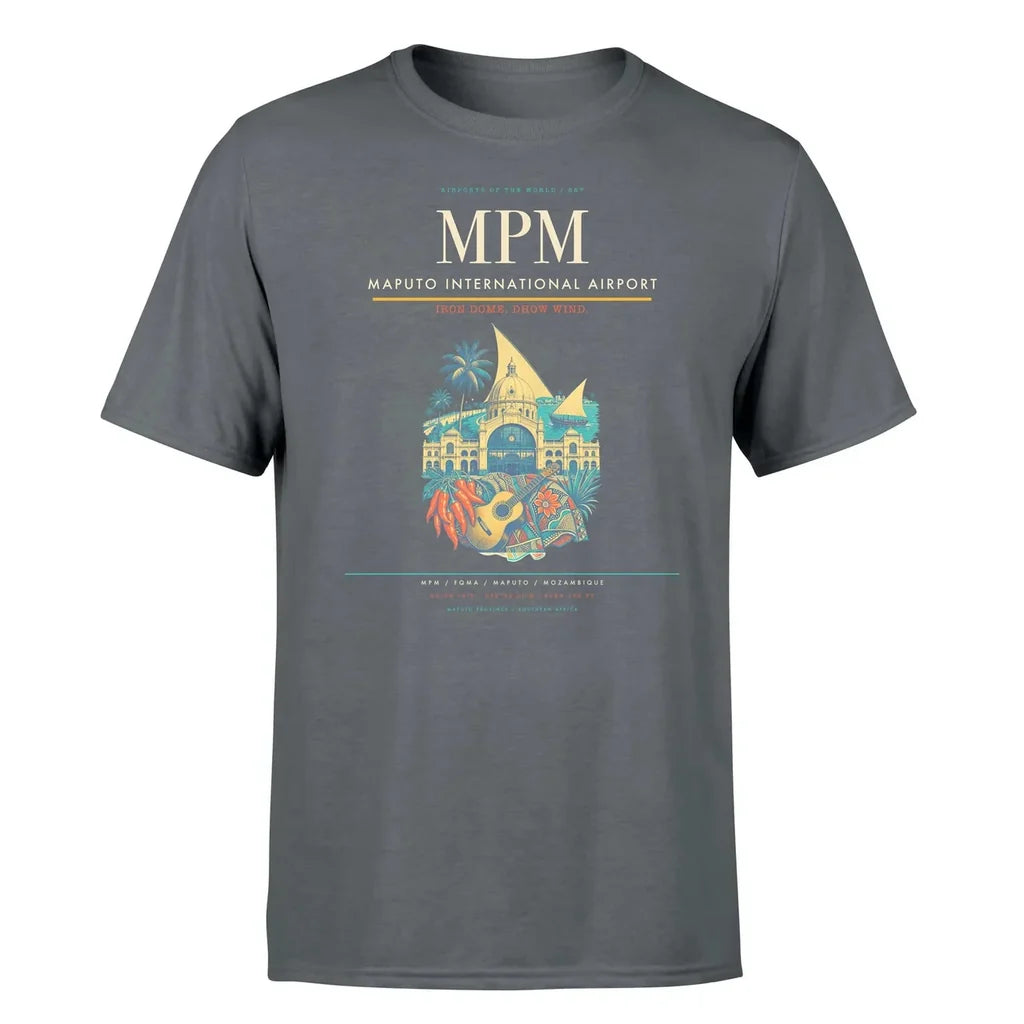 Maputo International Airport (MPM) T-Shirt single-side front print in Gray | maputo-international-airport-mpm-double-side-t-shirt