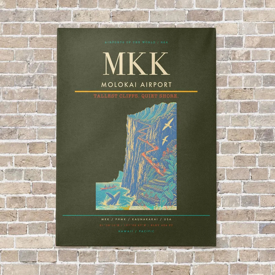 Molokai Airport MKK vertical canvas print - no frame - green army background