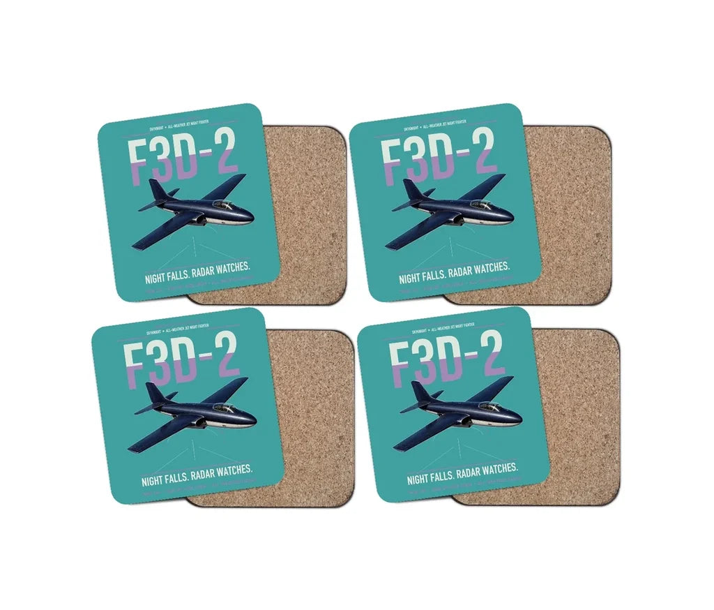 F3D-2 Skyknight design on turquoise 4 pieces set coaster