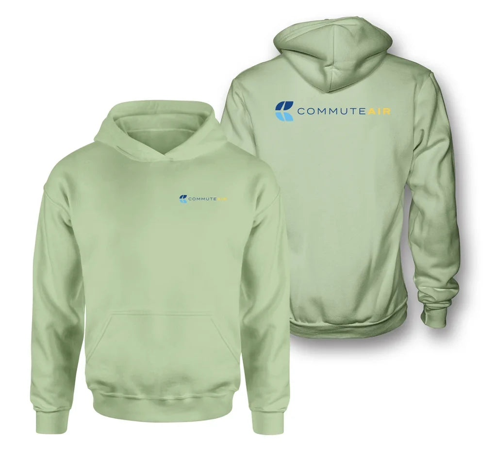 CommuteAir logo on light green double side hoodie