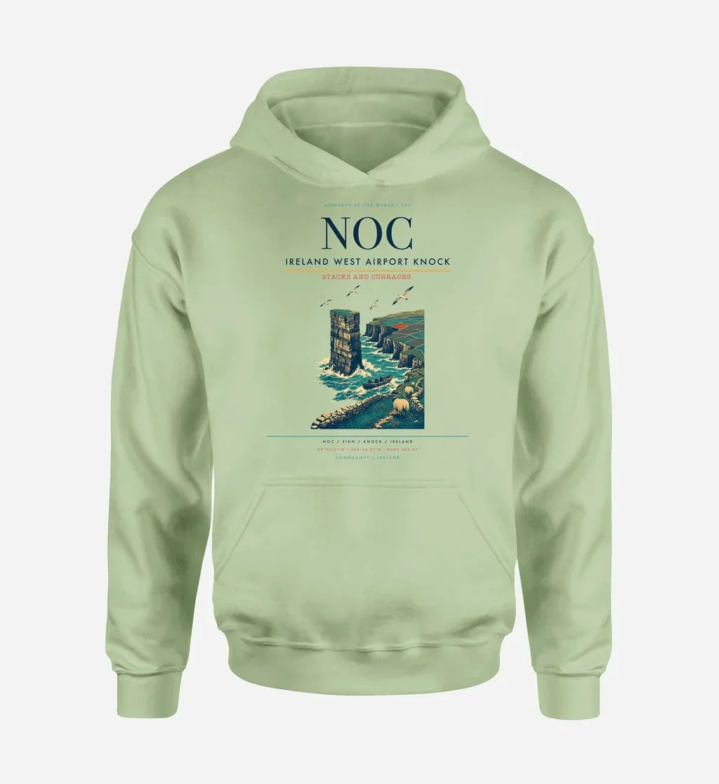 Ireland West Airport Knock (NOC) design on light green hoodie single-side print
