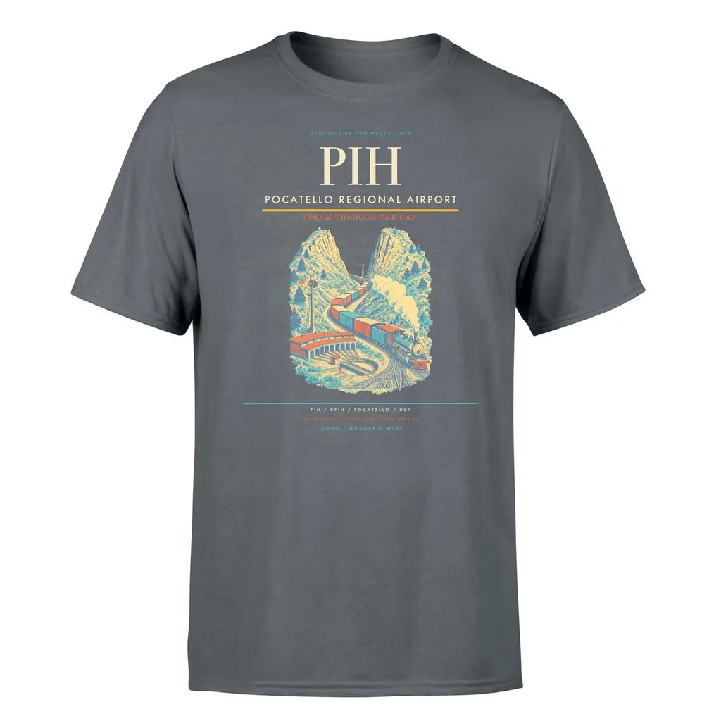 Pocatello Regional Airport (PIH) T-Shirt single-side front print in Gray | pocatello-regional-airport-pih-double-side-t-shirt