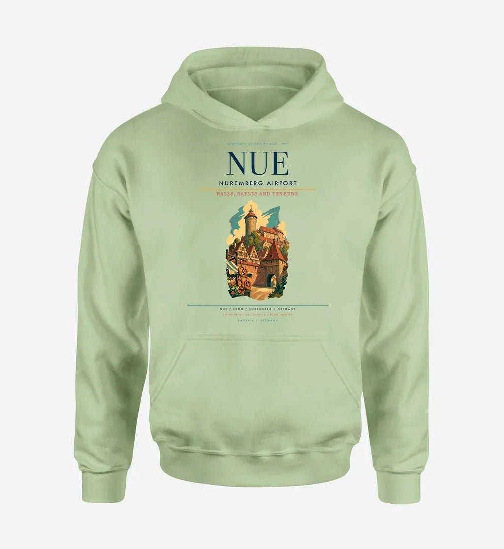 Nuremberg Airport (NUE) design on light green hoodie single-side print