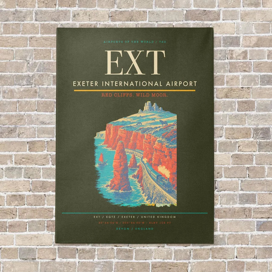 Exeter International Airport EXT vertical canvas print - no frame - green army background