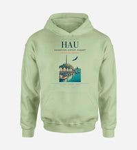 Thumbnail for Haugesund Airport, Karmøy (HAU) design on light green hoodie single-side print