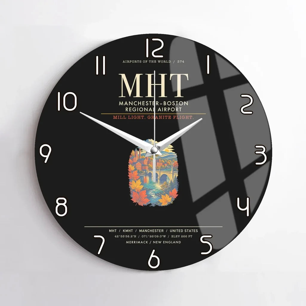 ManchesterBoston Regional Airport MHT Wall-Clock No-Frame - Black