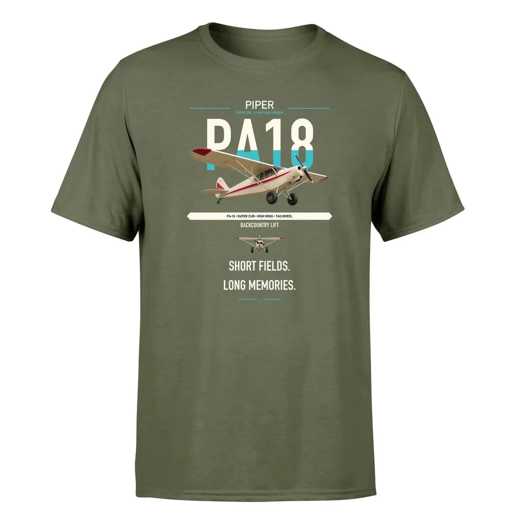 Piper PA-18 Super Cub design on green army t-shirt, single-side print