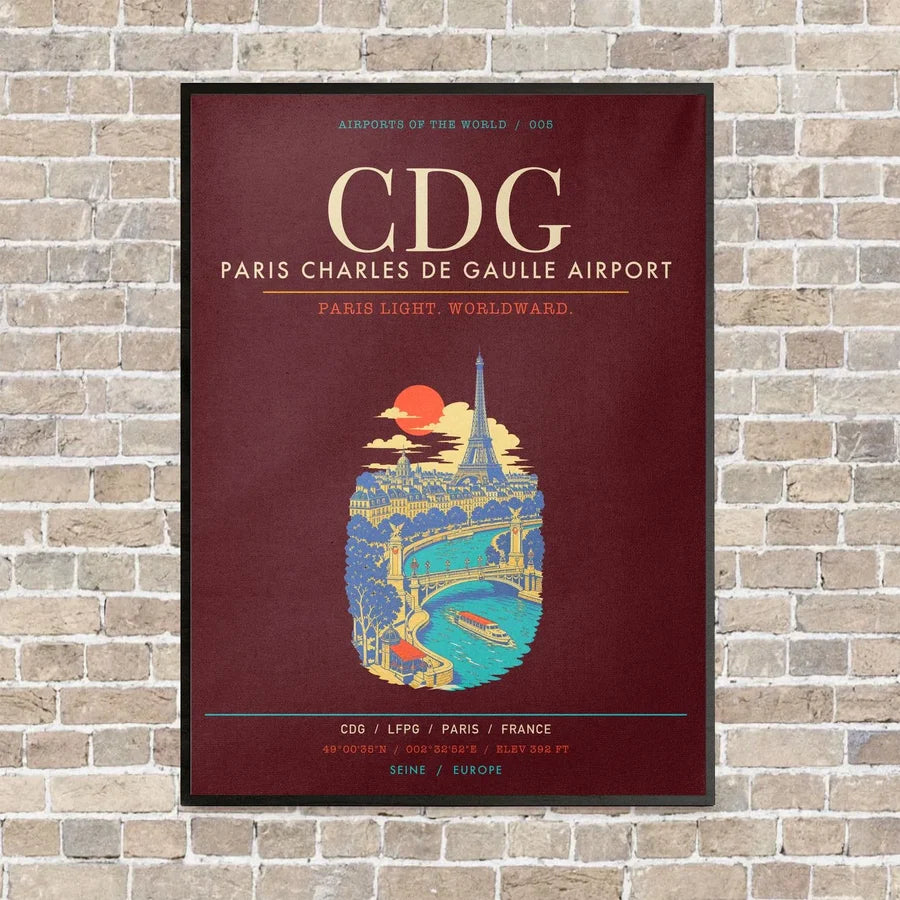 Paris Charles de Gaulle Airport CDG - Canvas Framed - Dark Red