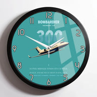Thumbnail for Bombardier Challenger 300 design on turquoise framed wall clock