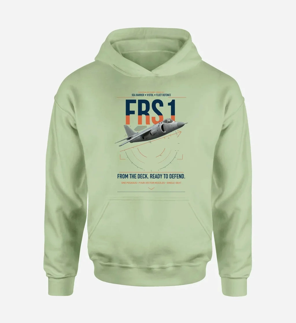 British Aerospace Sea Harrier FRS.1 design on light green double-side hoodie, single-side print