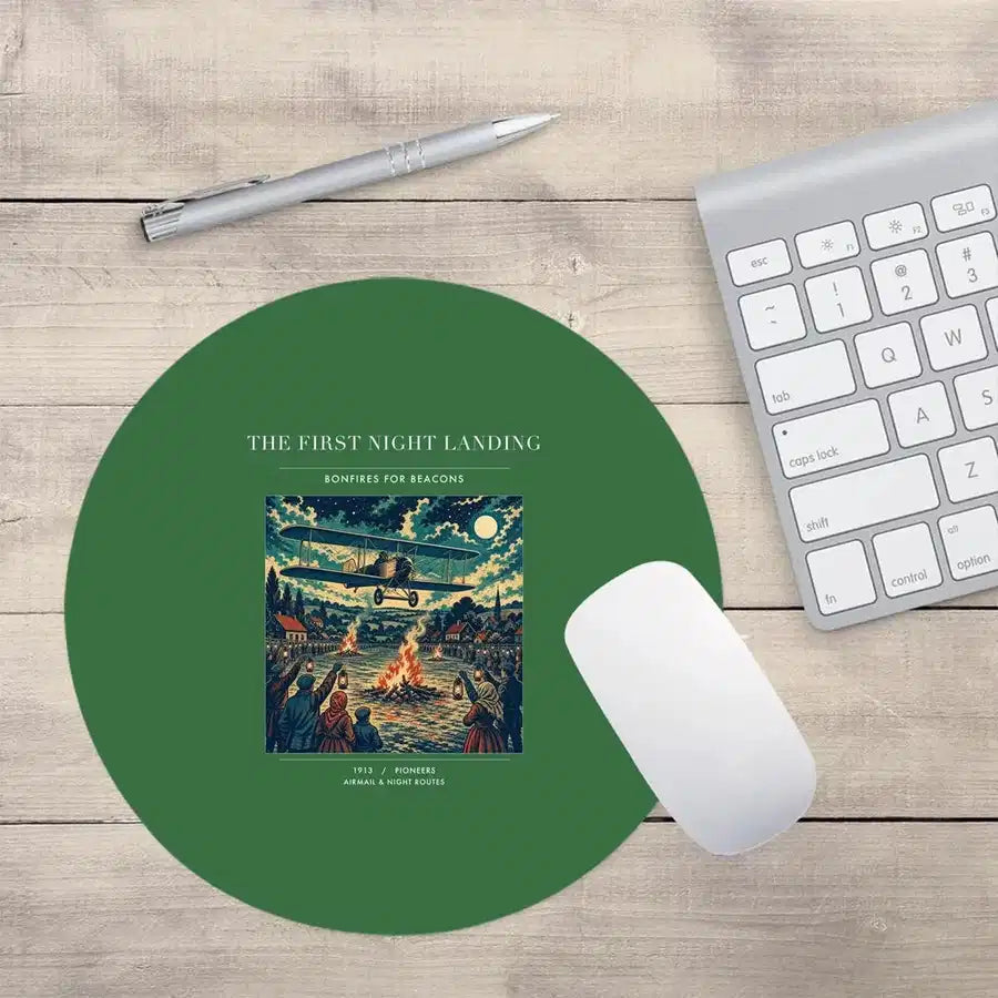VINTAGE G4327 - The First Night Landing - Designed Mouse Pads design on green round